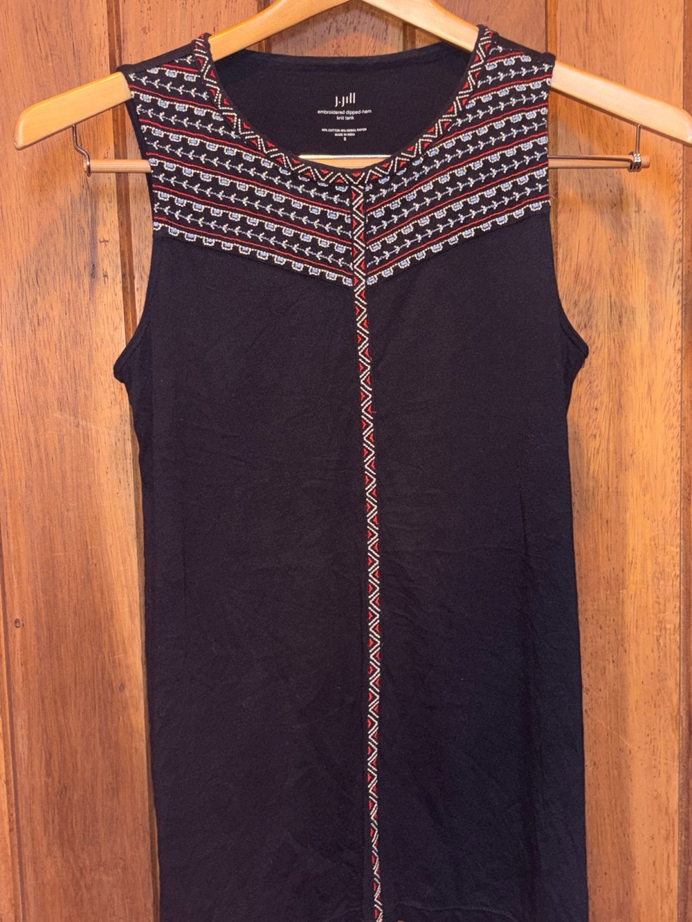 J. Jill Black Sleeveless Tank with Red and White Embroidered Yoke